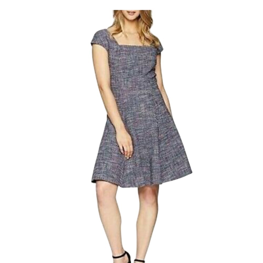 Rebecca Taylor Cap Sleeve Square‎ Neckline Purple Tweed Dress Event Office Siren